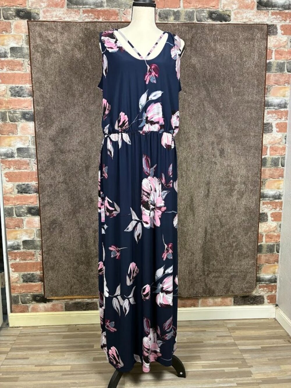 Maurices Maxi Dress Womens Size Large Navy Pink Floral
